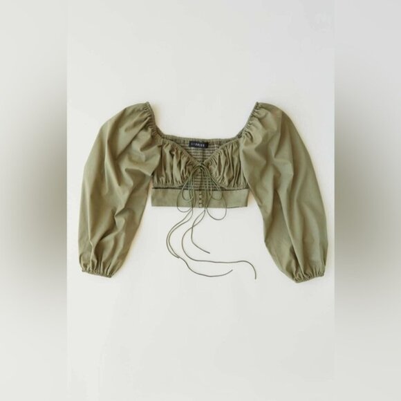 Lioness Long Sleeve Crop Blouse Women's Size Medium Black‎ Tie-Front Top Puff - Picture 11 of 12